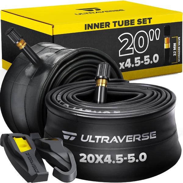 Ultraverse 20x4.0, 24x4.0, 26x4.0, 20x3.0, 26x3.0, 16x3.0, Inner Tube Set with Schrader Valve - Ideal for Mountain Bikes & E-Bikes with Fat Tires - Durable & Reliable 2 Pack with Tire Levers - TRIPPER ELECTRIC BIKES