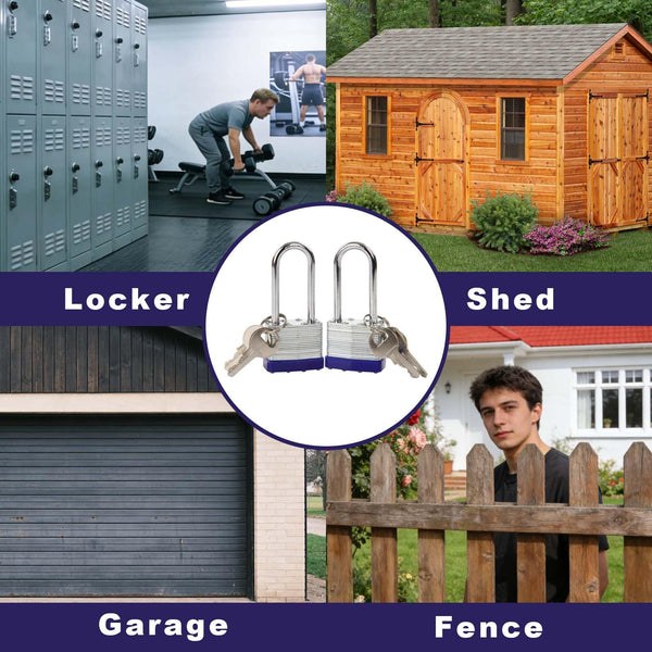 SEPOX® Trinity Keyed-Alike Padlocks Outdoor, Reinforced Laminated Steel Body Heavy-Duty 1-9/16" 40MM, Uncuttable Standard Shackle, 3-Pcs-Lock, 6-Pcs Same Keys, for Gym Locker, Toolbox, Shed, Storage