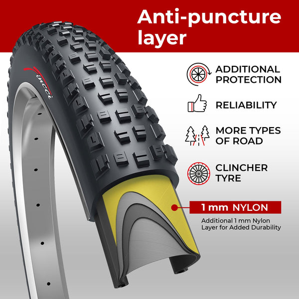 Fincci Set Foldable Kevlar 29x2.25 Mountain Bike Tire with Inner Tubes Schrader-Presta - 29 inch Bike Tire Maori 60 TPI with 1 mm Nylon Puncture Resistant for Electric, Enduro, MTB, XC Bicycle
