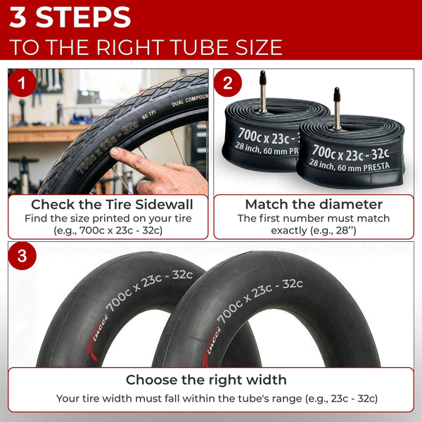 Fincci Pack Inner Tubes 700c x 18c - 25c - 32c with 60mm Presta Valve - 700c Bike Tube for Gravel, Race, Road Touring, Hybrid Bicycle, Bicicleta de Carrera - 28 inch Bike Tubes Butyl Rubber Wheels 622
