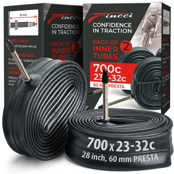 Fincci Pack Inner Tubes 700c x 18c - 25c - 32c with 60mm Presta Valve - 700c Bike Tube for Gravel, Race, Road Touring, Hybrid Bicycle, Bicicleta de Carrera - 28 inch Bike Tubes Butyl Rubber Wheels 622