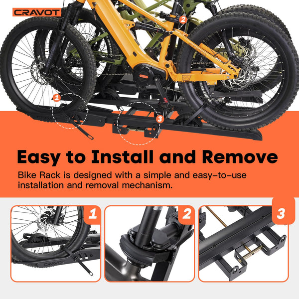 CRAVOT CyberRack S2 Ebike Rack, 300 lbs Capacity Foldable Bike Racks for Tow Hitch Heavy Electric Bike Carrier for 2 E-Bike, Up to 5-inch Fat Tire 2'' Receiver