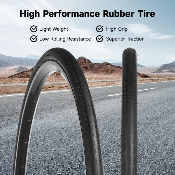 yeesport 700 x 28c Road Bike Tires, 2 Pack Foldable (28-622) 700c x 28 Bike Tire and 700x28c Tube Presta Valve 60mm, 700c Bike Tire & Tire Lever Rim Strips