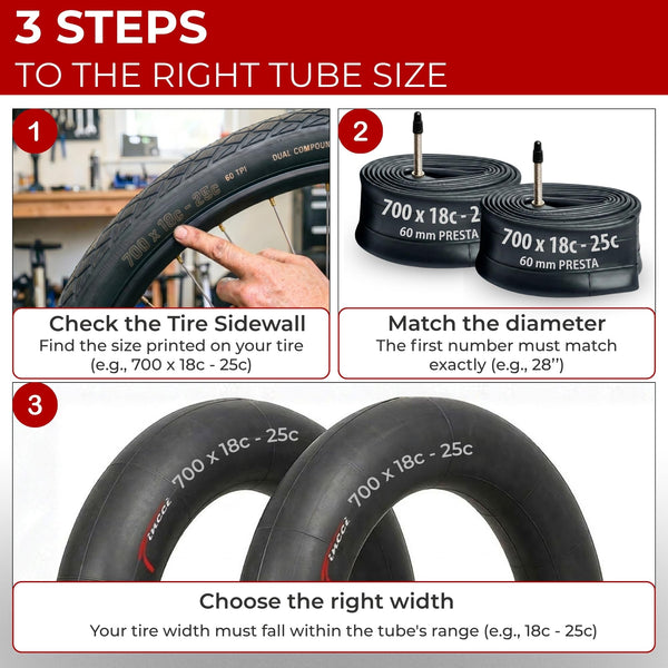 Fincci Pack Inner Tubes 700c x 18c - 25c - 32c with 60mm Presta Valve - 700c Bike Tube for Gravel, Race, Road Touring, Hybrid Bicycle, Bicicleta de Carrera - 28 inch Bike Tubes Butyl Rubber Wheels 622