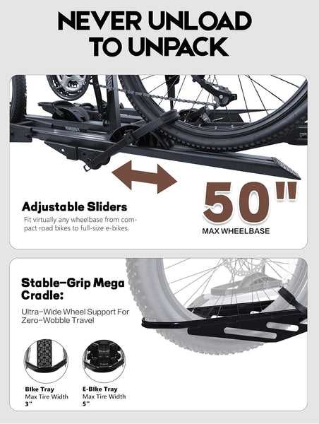 4 Bike Rack for Car Hitch Mount - Young Electric Bike Rack for Cars, SUVs, Trucks, Detachable 250 lbs Ebike Carrier for Tow Hitch Ebikes & Bikes, Folding Add-On E Bike Racks with 2" Receiver