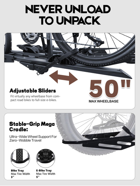 Bike Rack for Car Hitch Mount - Young Electric 2 Ebike Rack Heavy Duty Platform Carrier 200lb Capacity, Smart Tilting & One Hand Folding Bicycle Racks for SUV, Minivan, RV, Fits 5-Inch Fat Tires