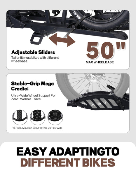 Young Electric E-Bike Rack with Ramp, Hitch 2 Bike Rack, 200 lbs Capacity Electric Bike Carrier, Foldable Platform Mount for Cars, Trucks, SUVs, Minivans, Up to 5-Inch Fat Tire for 2'' Receiver