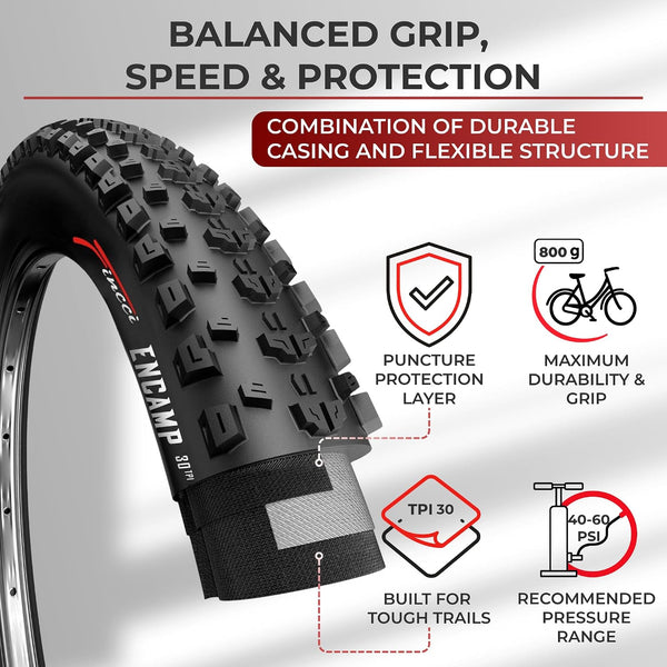 Fincci 26 x 2.25 Inch Foldable Mountain Bike Tires with Schrader Inner Tubes – 57-559 – 2 Pack – Kevlar Bead – MTB, Road & Off-Road Bicycle Tires