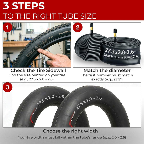 Fincci 27.5 x 2.0/2.1/2.2/2.3/2.35/2.4/2.5/2.6 Inch Bike Inner Tube – 48mm Schrader Valve – Butyl Rubber – Fits Mountain & Hybrid Bikes – Pack of 2