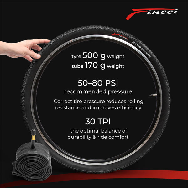 Fincci City 700x35c Bike Tire with 700c Bike Tube Schrader/Presta - 2er Foldable 700c Tires, 37-622 with 1 mm Puncture Resistant - Kevlar Road Bike Tires 28 inch for Touring, Hybrid, Electric Bicycles