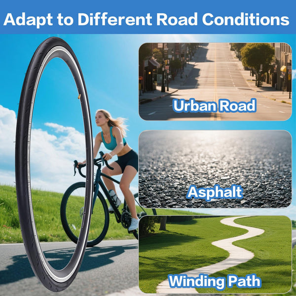 2 Pack 700x23C/25C/28C/35C/38C Bike Tires Plus Bike Inner Tubes Presta Valve 48mm or Schrader Valve 48mm Foldable Replacement Tires for Road Bicycle