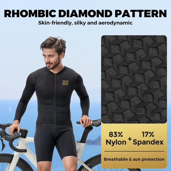 ROCKBROS Men's Cycling Jersey Long Sleeve Shirt Bike Jersey Men with Full Zipper Pocket Quick Dry