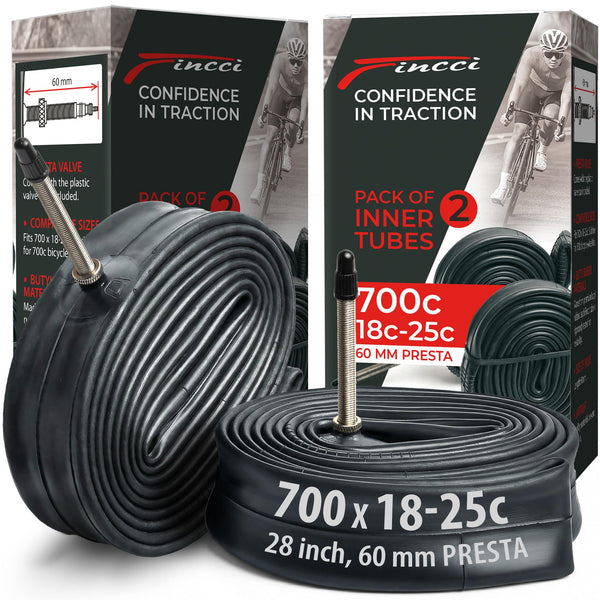 Fincci Pack Inner Tubes 700c x 18c - 25c - 32c with 60mm Presta Valve - 700c Bike Tube for Gravel, Race, Road Touring, Hybrid Bicycle, Bicicleta de Carrera - 28 inch Bike Tubes Butyl Rubber Wheels 622