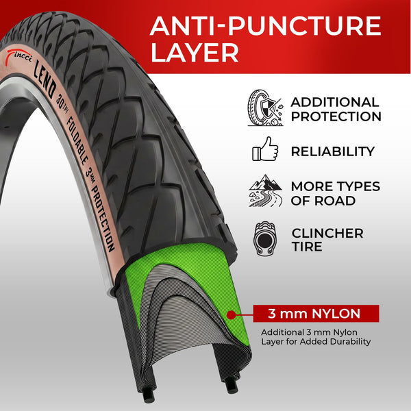 Fincci Pair 26x1.95 Bike Tire - Leno Semi-Slick City 26 inch Bike Tires - 50-559 Black Foldable Mountain Bike Tires for Electric, Road, MTB Bikes
