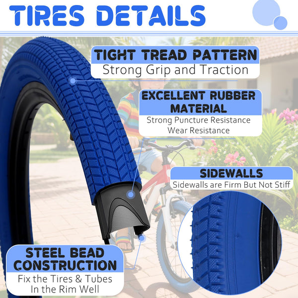 2 Pack 20 Inch Color Bike Tire 20 x 2.125 Bicycle Tire with Inner Tubes Folding Bicycle Replacement Tire Color Tire for Children Bikes
