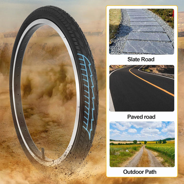 2Sets 20x1.75 Street Tires and Tubes, Puncture Resistant Folding Bike Tire Sets 47-406 Compatible with Road Bike Street Bicycle E-Bike Wheelchair Low Resistance All Black Sidewall
