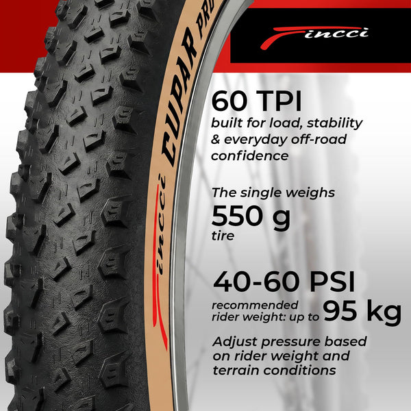 Fincci Foldable 26x2.10 Mountain Bike Tires - 26 Inch Bike Tires with 1mm Nylon Puncture Proof - Black Kevlar 26 Bike Tyre 60 TPI with Cross Country Profile for MTB, XC, Folding, Hybrid Bicycles