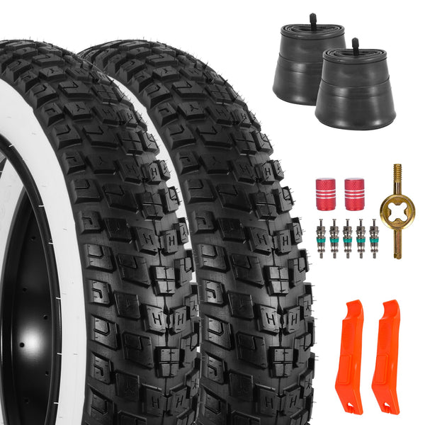 2-Pack 20x4.5 Fat Tire Tube, 20 Inch Bike Tire, Mountain Bike Tires & Tubes, Folding Replacement Bicycle Tires with 2 Tire Levers for Electric Bike, Ebike Accessories