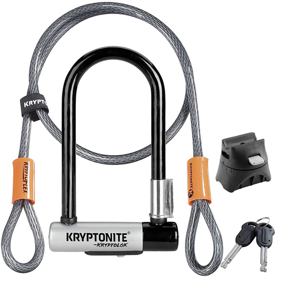 Kryptonite Kryptolok Mini-7 Bike U-Lock with Cable, Heavy Duty Anti-Theft Bicycle U Lock, 12.7mm Shackle and 10mm x4ft Length Security Cable with Mounting Bracket and Keys | bike-locks