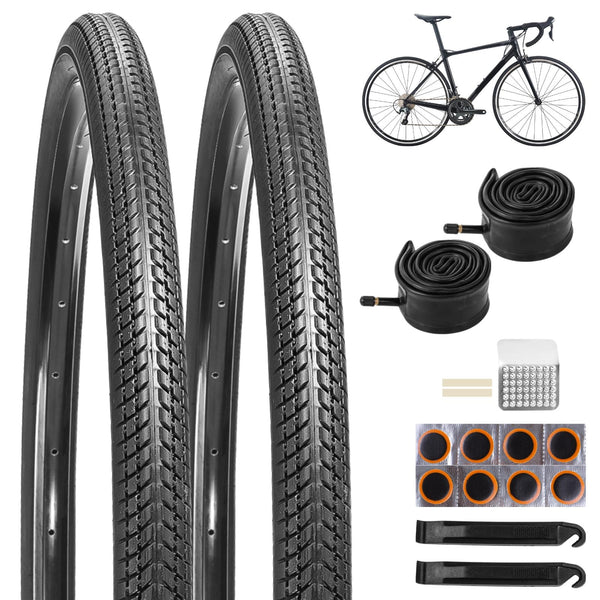 yeesport 700 x 40c/45c Bike Tires, 2 Pack Foldable 42-622 700x40c/700x45c Tires and 700x38/40/42/45c Inner Tubes 48mm A/V Valve, 700c Gravel Bike Tires