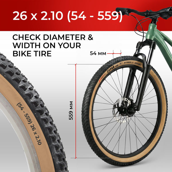 Fincci Foldable 26x2.10 Mountain Bike Tires - 26 Inch Bike Tires with 1mm Nylon Puncture Proof - Black Kevlar 26 Bike Tyre 60 TPI with Cross Country Profile for MTB, XC, Folding, Hybrid Bicycles