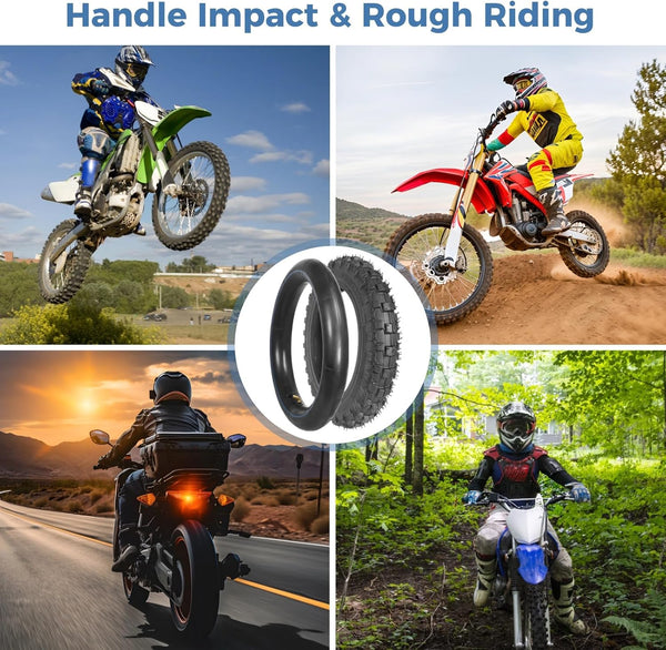 yeesport 2.50-10 Dirt Bike Tire and Tube Kit, 60/100-10 Off Road Tire and 2.50-10 Dirt Bike Tube with Rim Strip and Valve Core Tools, 10 Inch Pit Bike Tire for Mini Dirt Bikes, Front Rear Wheel