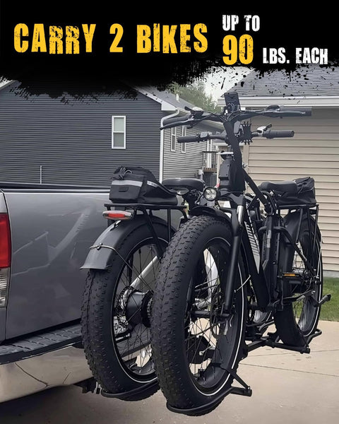 2 Bike Racks for Tow Hitch 180 Lbs Capacity for Bikes, Electric Ebikes, Fat Tire, Road Bikes and MTB, Tilting Folding E-Bike Rack for Car SUV Pickup Truck RV Camper - 2 Inch Receiver