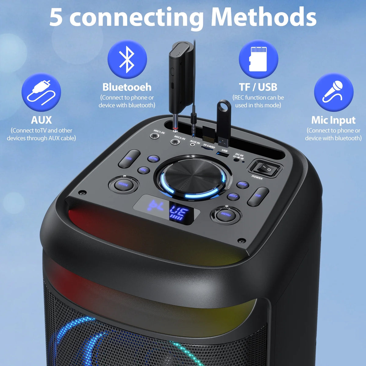 JYX T20 Portable Bluetooth Speaker with Deep Bass & LED Party Lights ...