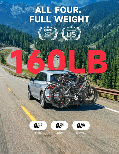 Young Hitch Mount Bike Rack with Ramp, 200 lbs. Capacity for 2 E-Bikes, Fat Tire and Standard, fits Cars, SUVs, RVs, Trailers with 2 Inch Receiver