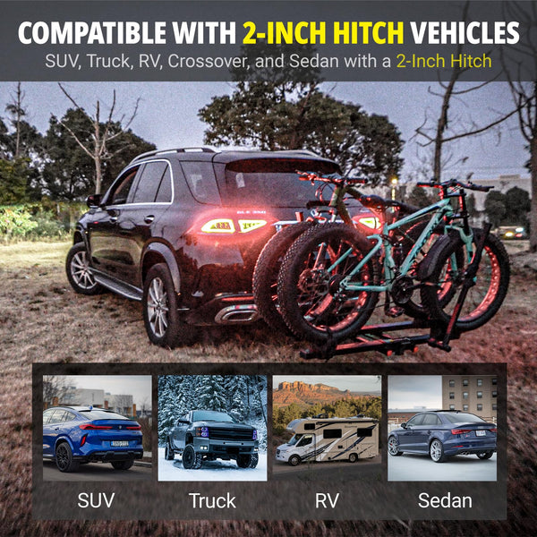 TrailV2 Plus Hitch 2 Ebike Rack with Ramp, Tilt, Fold, Anti-Theft Hitch & Wheel Locks, Heavy Duty 170 lbs Capacity, Fits 2" Receiver, Max 5" Fat Tires, Electric Bike Rack for Car, SUV, Truck, RV