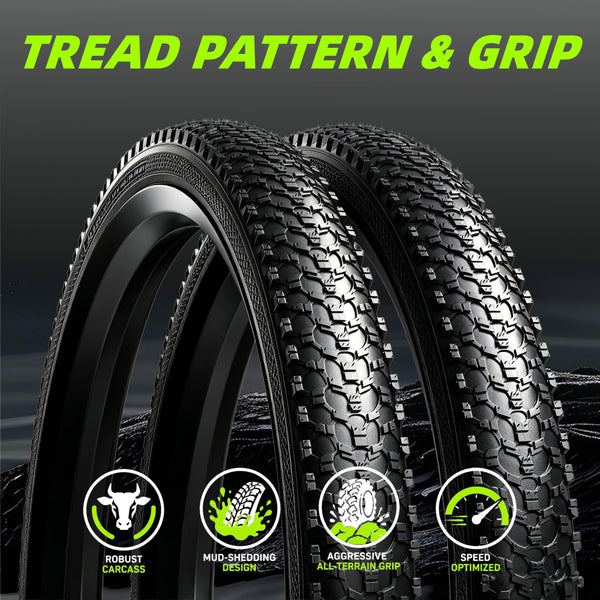 2 Pack Mountain Bike Tires, 24/26x1.95/2.125inch Folding Replacement Mountain Bicycle Tires and Tubes with 2 Inner Tubes & Levers, Puncture-Resistant & Wear-Resistant Bicycle Tires