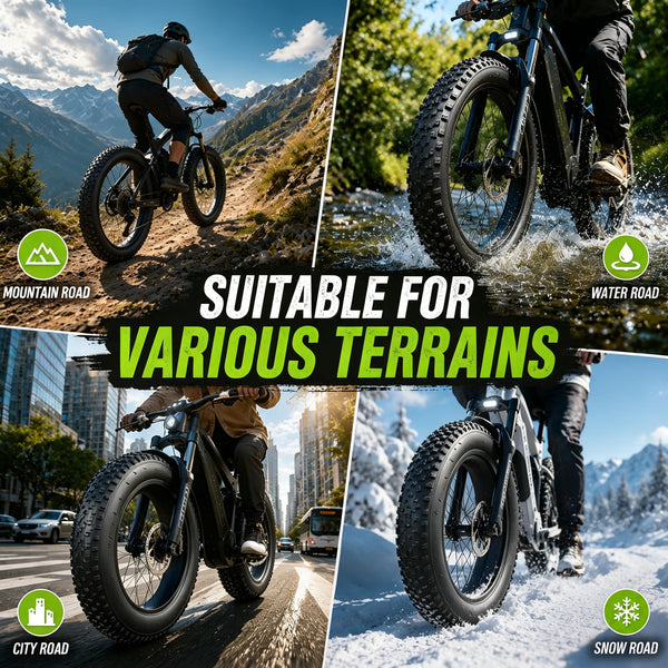 Fat Tire Electric Bike Tires 20/26x4.0 1/2-Pack All Terrain Puncture Proof Ebike Tires with Deep Tread, Wear-Resistant for Snow/Sand/Beach/Off-Road