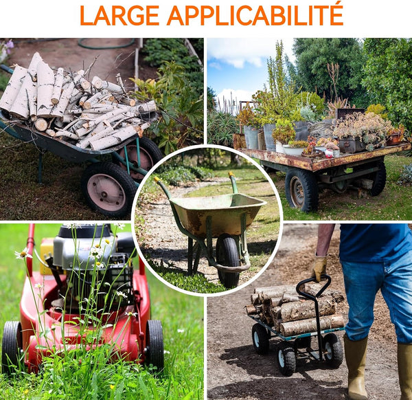 13 Inch Wheelbarrow Tires, 4.00-6 Flat Free Wheelbarrow Tire Replacement 5/8" Bearings for Wheelbarrow, Garden Cart, Hand Truck, Trolley, Gorilla Cart