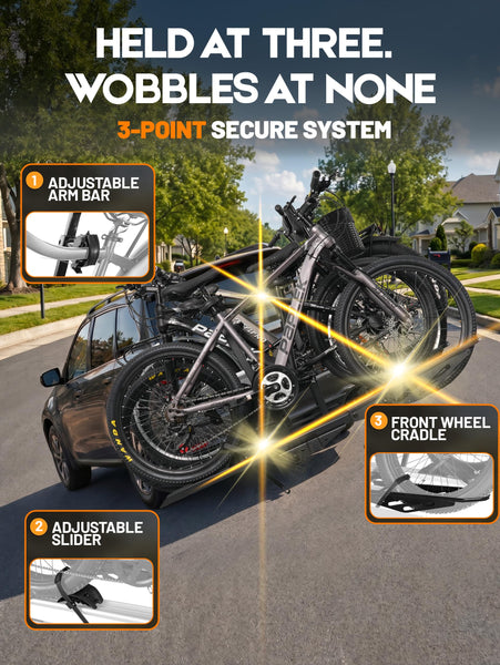 Bike Rack for Car Hitch Mount - Young Electric 2 Ebike Rack Heavy Duty Platform Carrier 200lb Capacity, Smart Tilting & One Hand Folding Bicycle Racks for SUV, Minivan, RV, Fits 5-Inch Fat Tires