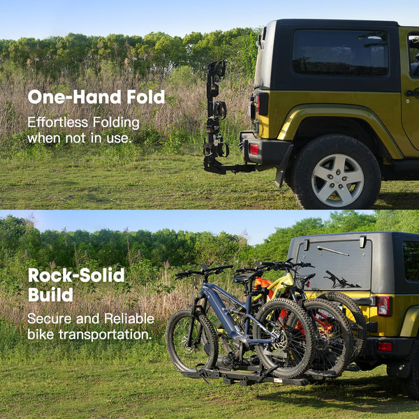 CRAVOT CyberRack S2 Ebike Rack, 300 lbs Capacity Foldable Bike Racks for Tow Hitch Heavy Electric Bike Carrier for 2 E-Bike, Up to 5-inch Fat Tire 2'' Receiver