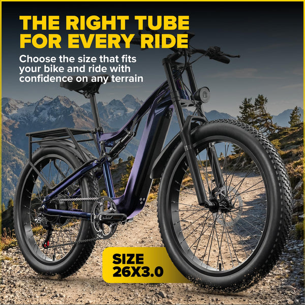 Ultraverse 20x4.0, 24x4.0, 26x4.0, 20x3.0, 26x3.0, 16x3.0, Inner Tube Set with Schrader Valve - Ideal for Mountain Bikes & E-Bikes with Fat Tires - Durable & Reliable 2 Pack with Tire Levers - TRIPPER ELECTRIC BIKES