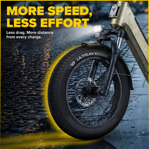 ULTRAVERSE 20x3.0 20x4.0 26x4.0 inch - Robust, High-Performance 20inch Fat Tyre for Ebikes and MTB, Dual Compound Road Dominator, Reinforced Casing for Street & Trail Adventures
