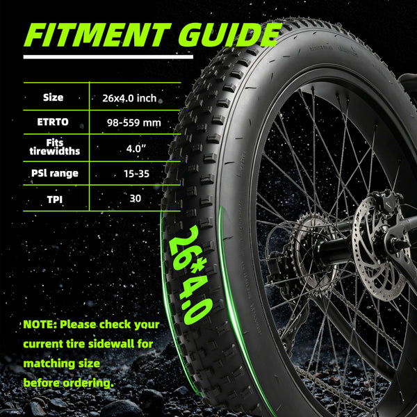 Fat Tire Electric Bike Tires 20/26x4.0 1/2-Pack All Terrain Puncture Proof Ebike Tires with Deep Tread, Wear-Resistant for Snow/Sand/Beach/Off-Road