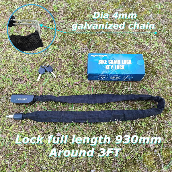 Heavy Duty Anti Theft Bike Chain Lock, 2 Keys - Bicycle, Motorcycle, E-Bike, Scooter, Gate, Door, Fence