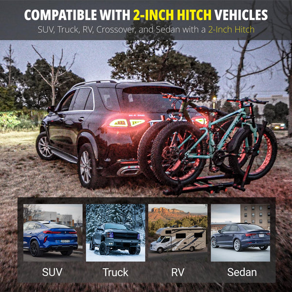 TrailV2 Plus Hitch 2 Ebike Rack with Ramp, Tilt, Fold, Anti-Theft Hitch & Wheel Locks, Heavy Duty 170 lbs Capacity, Fits 2" Receiver, Max 5" Fat Tires, Electric Bike Rack for Car, SUV, Truck, RV