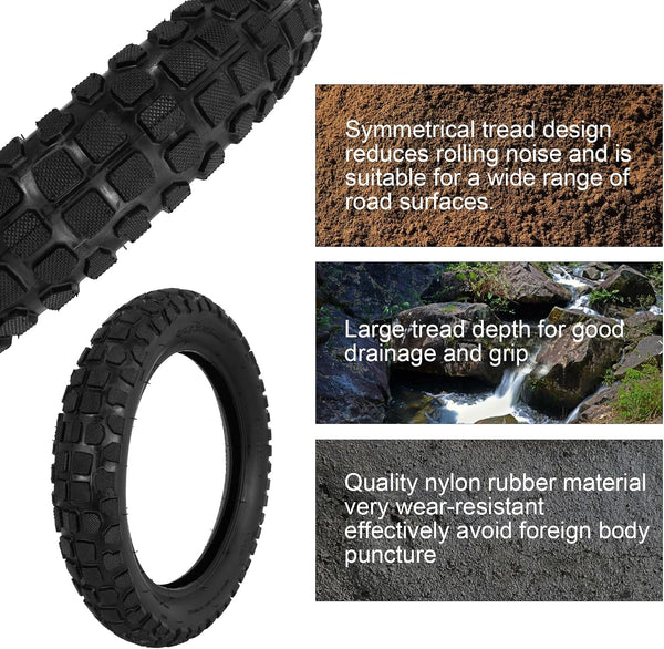 85/100-12 Tire and Tube, 3.50-12 Dirt Bike Tire Set w 45° Bent Vavle Stem for Ebike Pitbike Motorcycle Dirt Bike Motocross Trike Unicycle and Folding Bike Replace 85-305 Tire