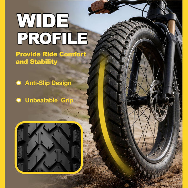 Fat Tire Electric Bike Tires 20x4.0, 1 Pack | Heavy duty tire, all-terrain directional tread, puncture resistant replacement bicycle tire for street and trail riding