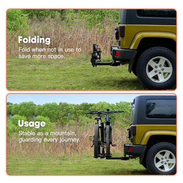 CRAVOT Ebike Racks for 2 Bikes Tow Hitch, Tire Clamp Rack Bike Carrier, Heavy-Duty Haul Ebike Rack with 2 Tray Arms Lock, 200lbs Capacity Fits Fat Tire Bicycle, for Car, SUV with 2" Receiver