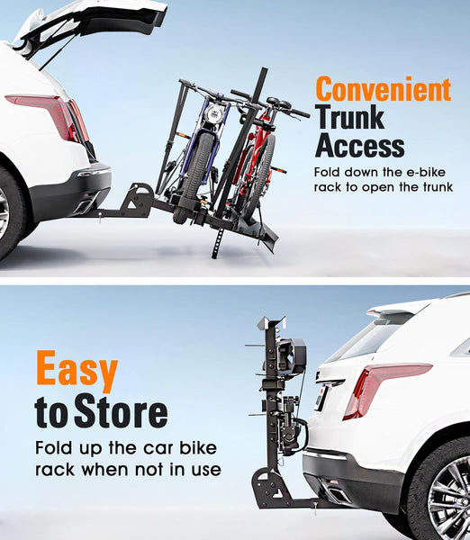 Ebike Rack with Ramp for Tow Hitch,300Lbs Load Capacity Heavy Duty E Bike Carrier Raks for 2 Bikes, Fits SUV, Truck, RV, Van– Car Bike Rack for Electric Mopeds,E-Bikes, Fat Tire Mountain Bicycles
