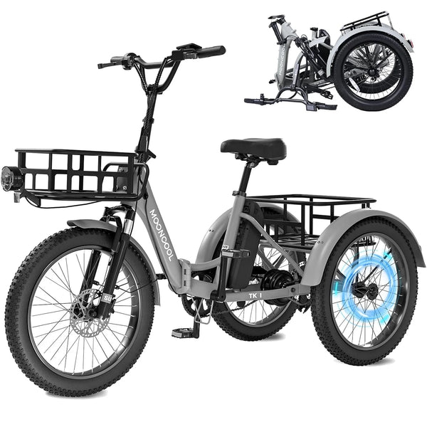 20" Fat Tire Electric Tricycle for Adults W/Accessories Set, Foldable Electric Trike with Front & Rear Basket, 750W Motor 48V Removable Battery, 3 Wheel Electric Bicycle for Men Women