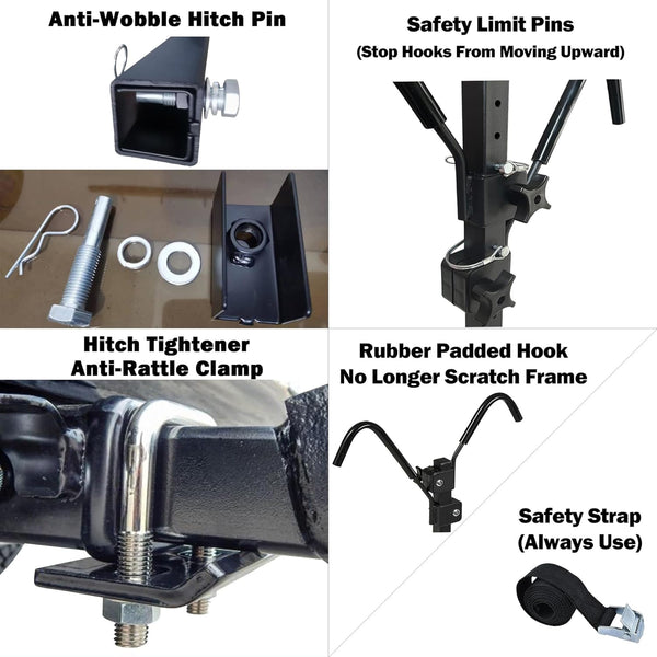 2 Bike Racks for Tow Hitch 180 Lbs Capacity for Bikes, Electric Ebikes, Fat Tire, Road Bikes and MTB, Tilting Folding E-Bike Rack for Car SUV Pickup Truck RV Camper - 2 Inch Receiver