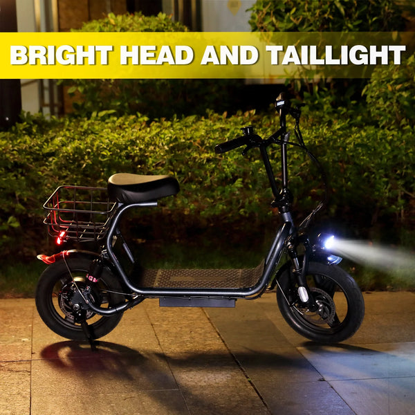 Electric Scooter with Seat, 819W Peak 500Wh Battery 25 Miles Range 20Mph Top Speed, Foldable Electric Scooter for Adults with Basket, Gray