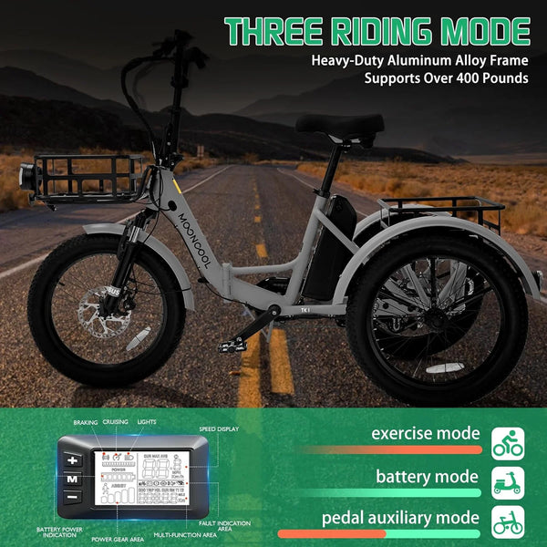 20" Fat Tire Electric Tricycle for Adults W/Accessories Set, Foldable Electric Trike with Front & Rear Basket, 750W Motor 48V Removable Battery, 3 Wheel Electric Bicycle for Men Women