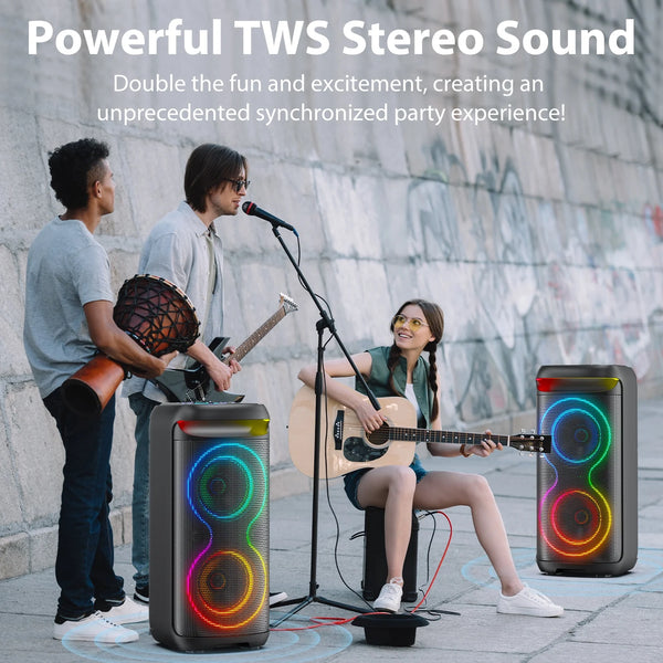 Speaker, Big Bluetooth Speaker with DJ Lights, Portable Large Outdoor Speakers Wireless Bluetooth Party Speaker with Remote Control, Stereo Speakers, T20