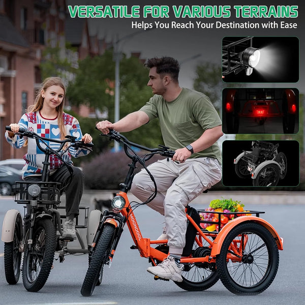 20" Fat Tire Electric Tricycle for Adults W/Accessories Set, Foldable Electric Trike with Front & Rear Basket, 750W Motor 48V Removable Battery, 3 Wheel Electric Bicycle for Men Women